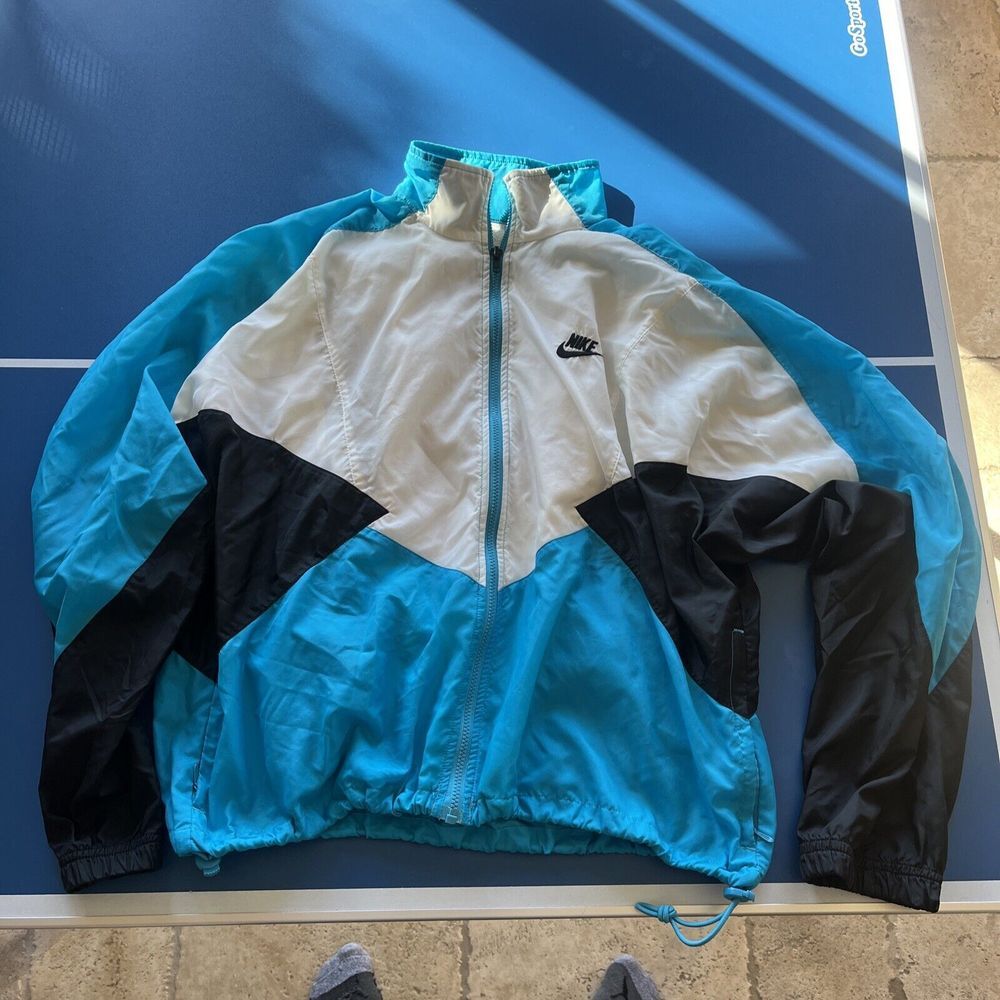 Nike Vintage 90's Windbreaker Track Jacket Full Zip Blue Tag Youth Size‎ M 10-12
